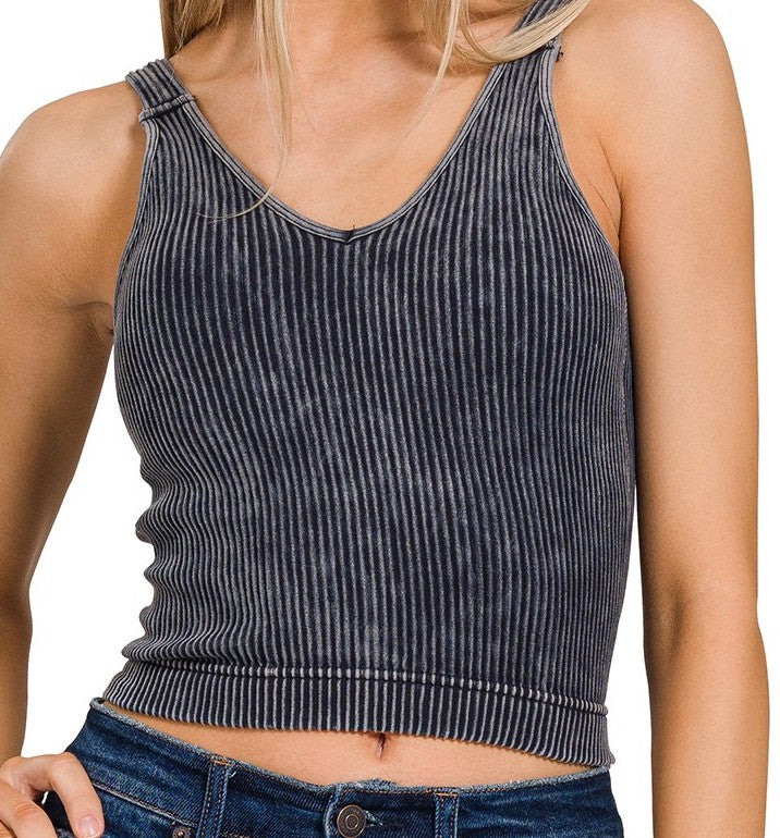 Vintage Padded Crop Tank, Ash Black