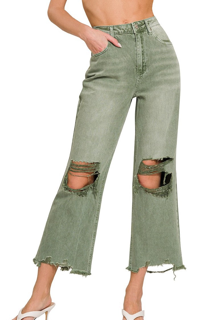 Olive Distressed Denim