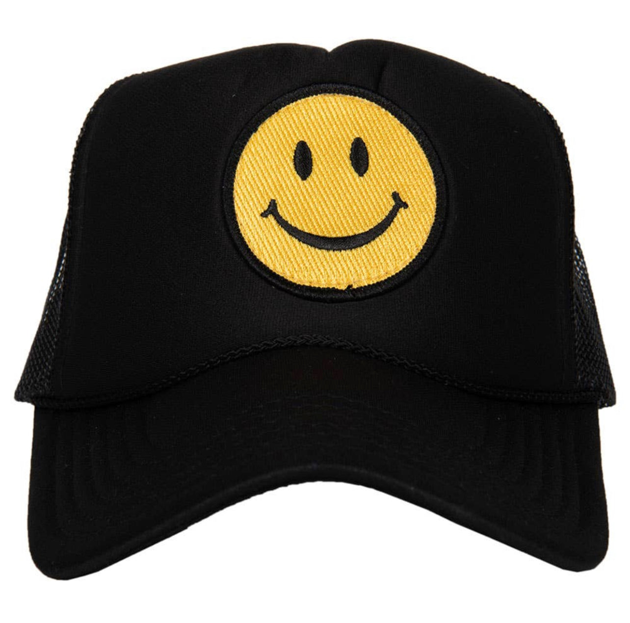 Happy Face Trucker Hat, Black